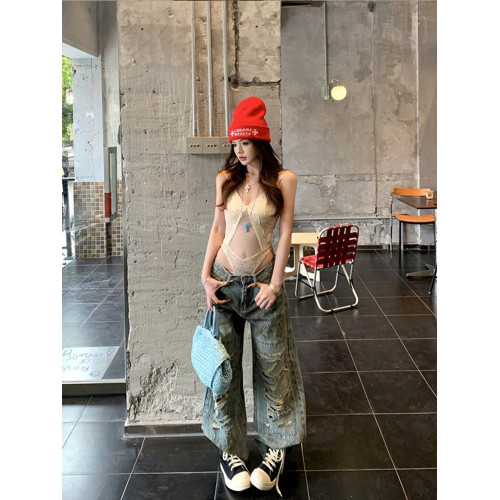 廣州十三行爆款推薦~蕾絲吊帶背心女鏤空連體衣辣妹修身內搭上衣
