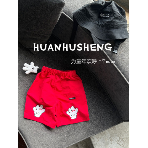 HUANHUSHENG兒童手掌短褲夏季卡通可愛紅休閒褲幼兒園親子裝百搭