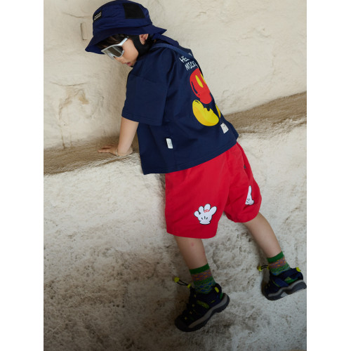 HUANHUSHENG兒童手掌短褲夏季卡通可愛紅休閒褲幼兒園親子裝百搭