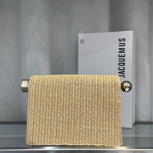 Jacquemus25新款折曡手拿包拉菲草編織手拿塑包輕奢卷邊晚宴女包
