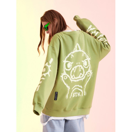 BTK春秋潮牌圓領衛衣男女可愛小怪獸情侶寬松長袖打底衫套頭外套