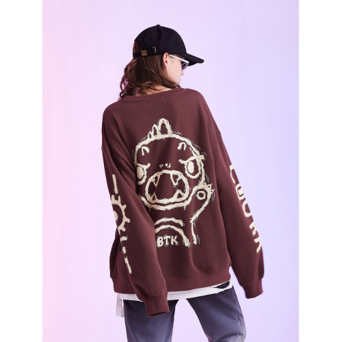 BTK春秋潮牌圓領衛衣男女可愛小怪獸情侶寬松長袖打底衫套頭外套