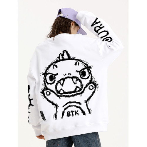 BTK春秋潮牌圓領衛衣男女可愛小怪獸情侶寬松長袖打底衫套頭外套