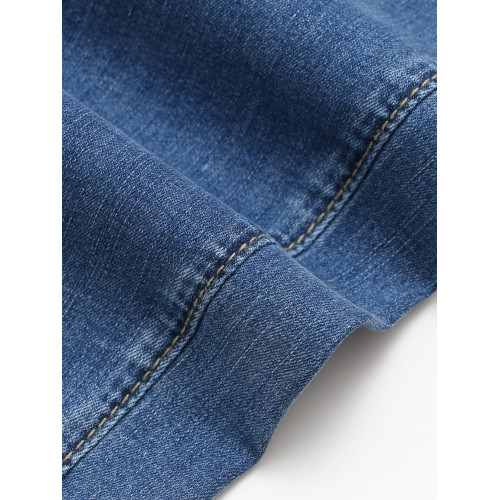 2023夏季韓版新款大碼女牛仔褲松緊腰笑臉字母彈力開叉八分褲