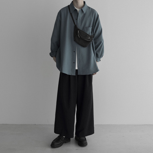 黑武士西裝內搭襯衫曡穿詰襟襯衣男日系復古高級感打底衫