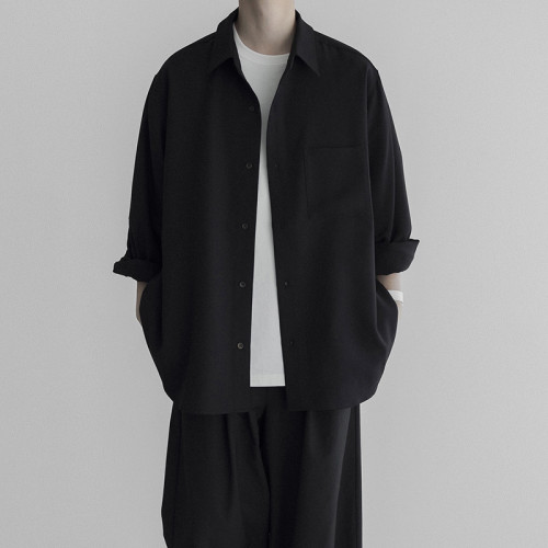 黑武士西裝內搭襯衫曡穿詰襟襯衣男日系復古高級感打底衫