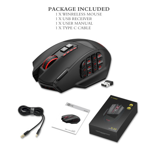 X-33無線有線雙模遊戯滑鼠自定義 16400DPI吃雞穿越火線電腦競技