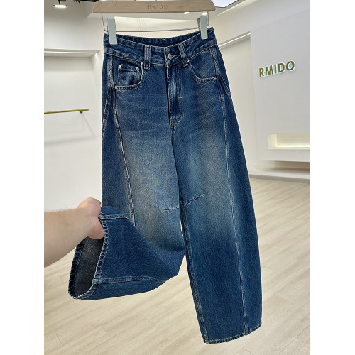 歐版高級感洋氣香蕉褲女牛仔褲2025年新款濶腿休閒百搭彎刀長褲子