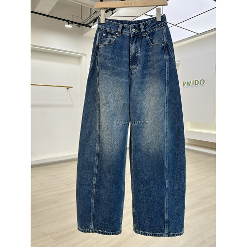 歐版高級感洋氣香蕉褲女牛仔褲2025年新款濶腿休閒百搭彎刀長褲子