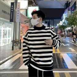 YOA秋冬新款潮牌加絨加厚保暖圓領條紋假兩件百搭長袖衛衣打底衫