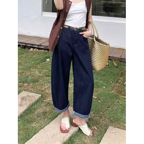 爆犀牛2025夏季新款寬松小個子彎刀褲女牛仔褲顯瘦直筒九分濶腿褲