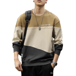 紀詩哲設計感拼接撞色男衛衣春秋寬松圓領長袖打底衫美式潮牌痞帥