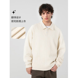 WASSUP潮牌美式重磅提花翻領衛衣男女情侶上衣春秋2025新款打底衫