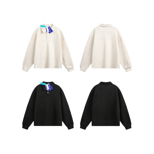 WASSUP潮牌美式重磅提花翻領衛衣男女情侶上衣春秋2025新款打底衫