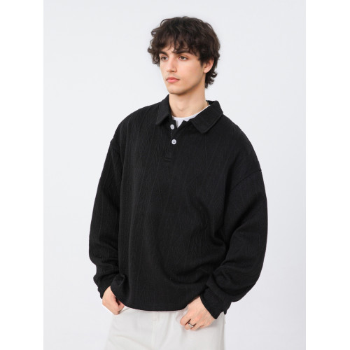 WASSUP潮牌美式重磅提花翻領衛衣男女情侶上衣春秋2025新款打底衫