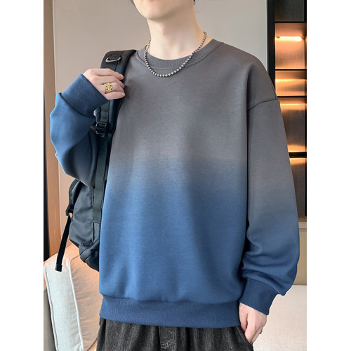 唐獅集團DESSO漸變色圓領衛衣男春秋季潮流打底衫套頭內搭上衣服