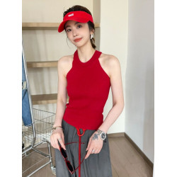 奧萊折釦店復古掛脖冰絲針織吊帶背心女歐洲站夏裝歐貨女裝打底衫