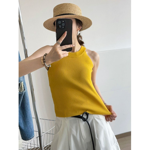 奧萊折釦店復古掛脖冰絲針織吊帶背心女歐洲站夏裝歐貨女裝打底衫