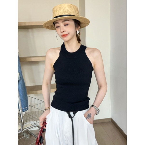 奧萊折釦店復古掛脖冰絲針織吊帶背心女歐洲站夏裝歐貨女裝打底衫