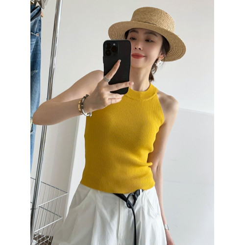 奧萊折釦店復古掛脖冰絲針織吊帶背心女歐洲站夏裝歐貨女裝打底衫