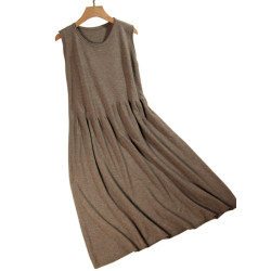 秋冬韓版中長款針織毛衣裙寬松顯瘦圓領羊毛無袖打底衫大碼女裝潮