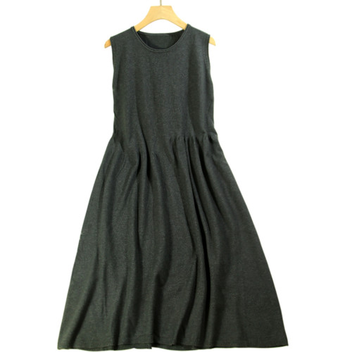 秋冬韓版中長款針織毛衣裙寬松顯瘦圓領羊毛無袖打底衫大碼女裝潮