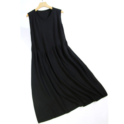 秋冬韓版中長款針織毛衣裙寬松顯瘦圓領羊毛無袖打底衫大碼女裝潮