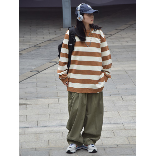 WHAZLAB｜日系復古條紋重磅長袖打底衫衛衣寬松cityboy男女情侶潮