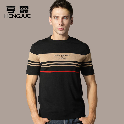 短袖圓領薄款羊毛衫男條紋時尚半袖打底衫男士針織毛衣秋冬季潮流