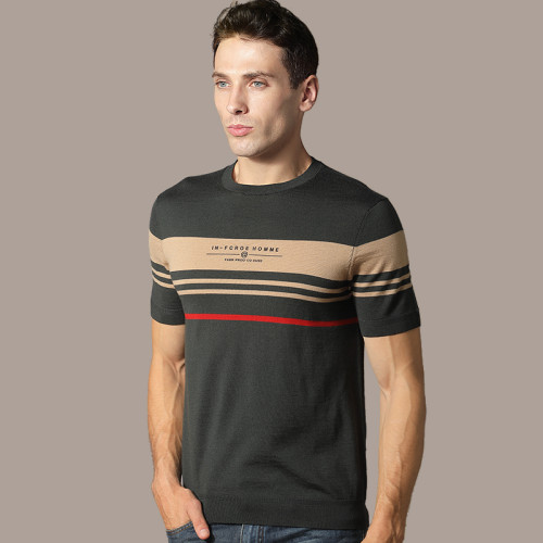 短袖圓領薄款羊毛衫男條紋時尚半袖打底衫男士針織毛衣秋冬季潮流