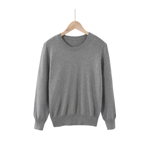 純棉針織衫女圓領套頭毛衣春秋季大碼寬松打底衫百搭毛衣短款