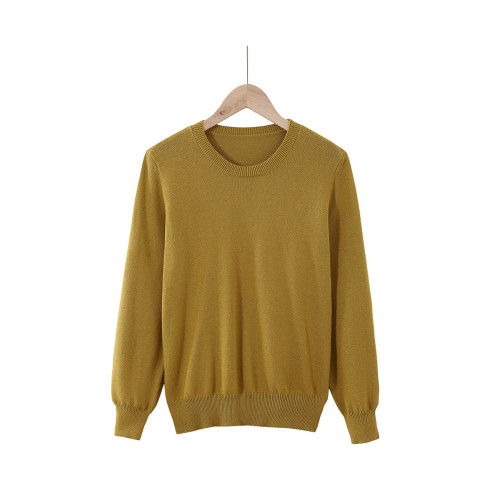 純棉針織衫女圓領套頭毛衣春秋季大碼寬松打底衫百搭毛衣短款