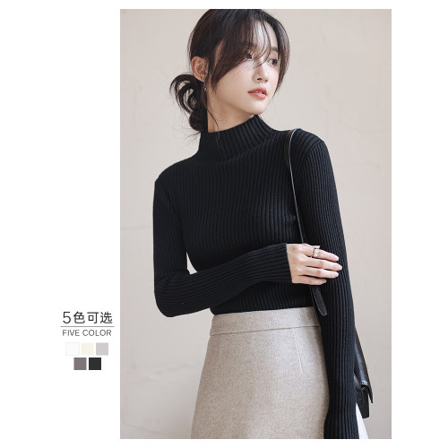 半高領針織衫女2025秋冬緊身內搭加厚黑色毛衣長袖套頭打底衫上衣