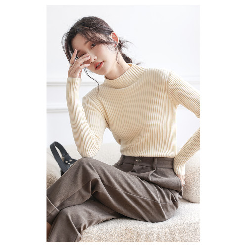 半高領針織衫女2025秋冬緊身內搭加厚黑色毛衣長袖套頭打底衫上衣