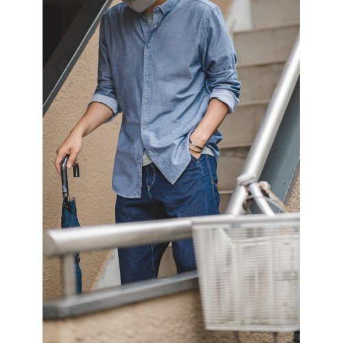 馬登工裝復古磨毛長袖薄襯衫牛津紡純棉休閒外穿襯衣打底衫男春