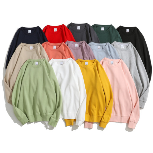 一家專門做T的店，長袖衛衣男士圓領純色純棉情侶男女寬松打底衫