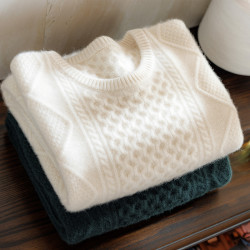 三股加厚羊絨衫男100%純山羊絨套頭扭花針織打底衫百搭保暖毛衣潮