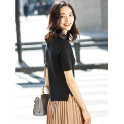 天絲環保涼感面料 法式小衆黑色短袖針織衫女夏季半袖冰絲打底衫