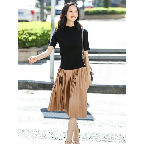 天絲環保涼感面料 法式小衆黑色短袖針織衫女夏季半袖冰絲打底衫