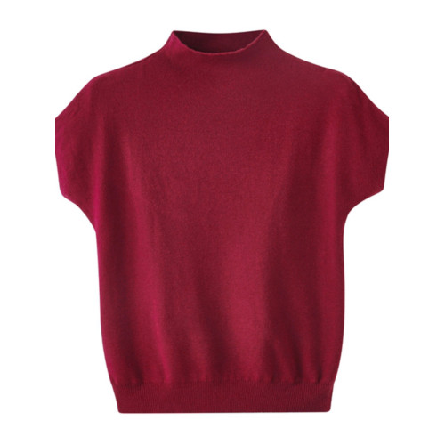 早秋新款女上衣半高領修身針織打底衫短款簡約百搭飛飛袖毛衣內搭