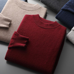 秋冬季100%純山羊絨衫男半高領輕奢毛衣針織打底衫純色休閒羊毛衫