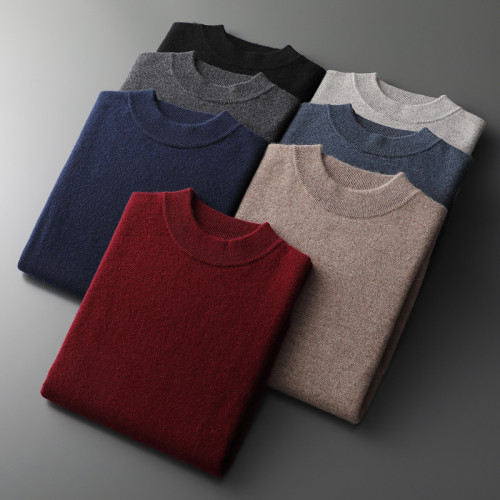 秋冬季100%純山羊絨衫男半高領輕奢毛衣針織打底衫純色休閒羊毛衫