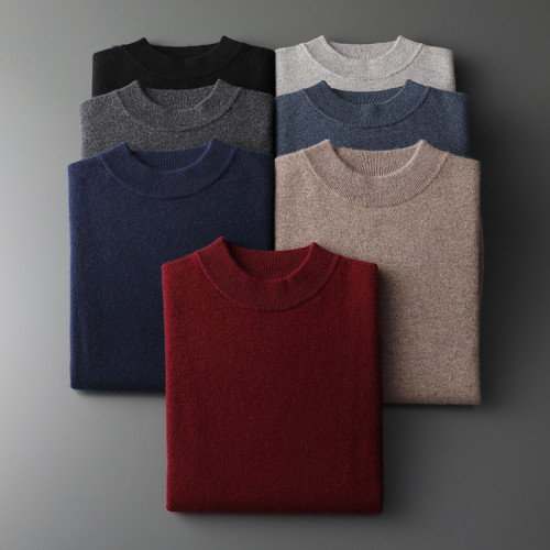 秋冬季100%純山羊絨衫男半高領輕奢毛衣針織打底衫純色休閒羊毛衫