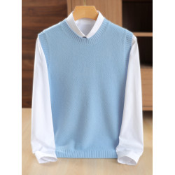 秋冬新款羊絨衫圓領純色男套頭針織打底衫馬甲外穿寬松韓版羊毛衫