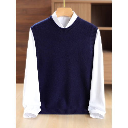 秋冬新款羊絨衫圓領純色男套頭針織打底衫馬甲外穿寬松韓版羊毛衫