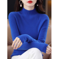 原創克萊因藍毛衣高級感羊毛女寬松半高領羊絨針織衫套頭打底衫