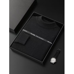 秋冬款加厚100%純山羊絨衫男半高領套頭毛衣休閒純色針織衫打底衫