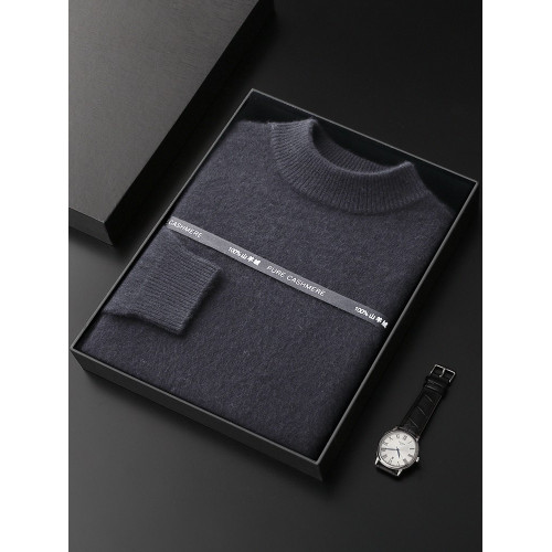 秋冬款加厚100%純山羊絨衫男半高領套頭毛衣休閒純色針織衫打底衫