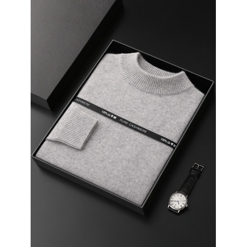 秋冬款加厚100%純山羊絨衫男半高領套頭毛衣休閒純色針織衫打底衫