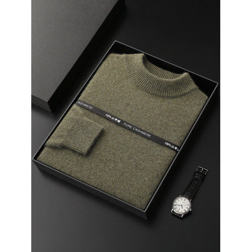 秋冬款加厚100%純山羊絨衫男半高領套頭毛衣休閒純色針織衫打底衫